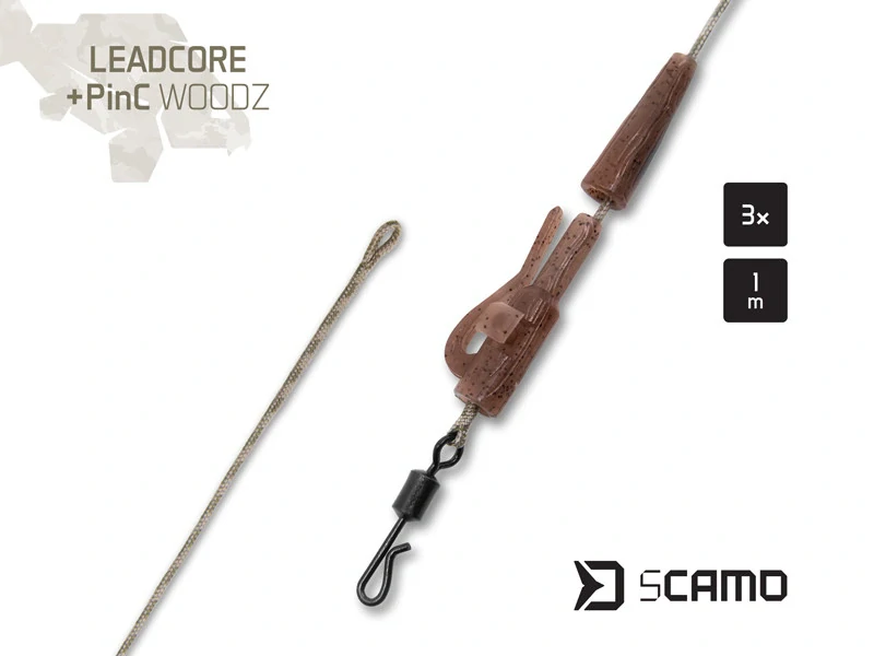 Návazec Delphin sCAMO Leadcore + PinC WOODZ 3ks 1m 3ks